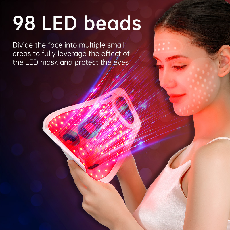 LED Face Mask for Skin Rejuvenation - Red, Blue, Green & Purple 98 Light Beads Therapy