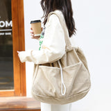Ins Corduroy Shoulder Bags Drawstring