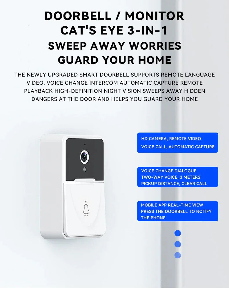 Wireless Security WiFi Smart Doorbell Intercom Video Camera Bell Chime Door Ring Elvallo