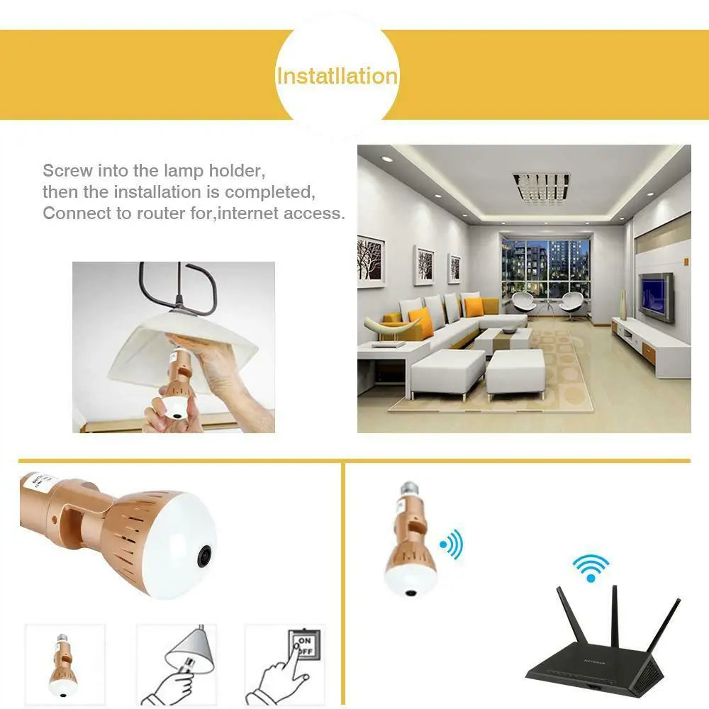 200W Camera Bulb Lamp light Wireless 2MP HD 360 Degrees