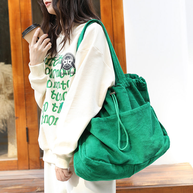 Ins Corduroy Shoulder Bags Drawstring