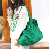 Ins Corduroy Shoulder Bags Drawstring