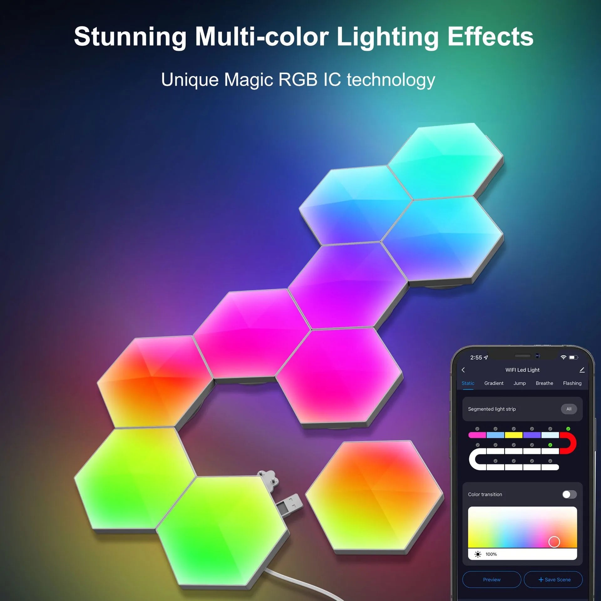 RGB LED Hexagonal Quantum Lamp Elvallo