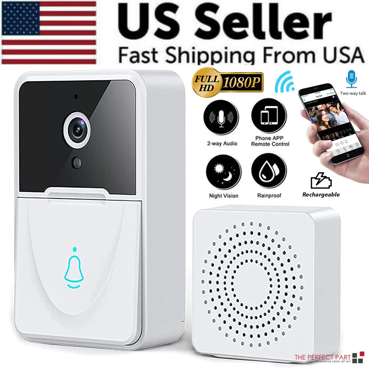 Wireless Security WiFi Smart Doorbell Intercom Video Camera Bell Chime Door Ring Elvallo